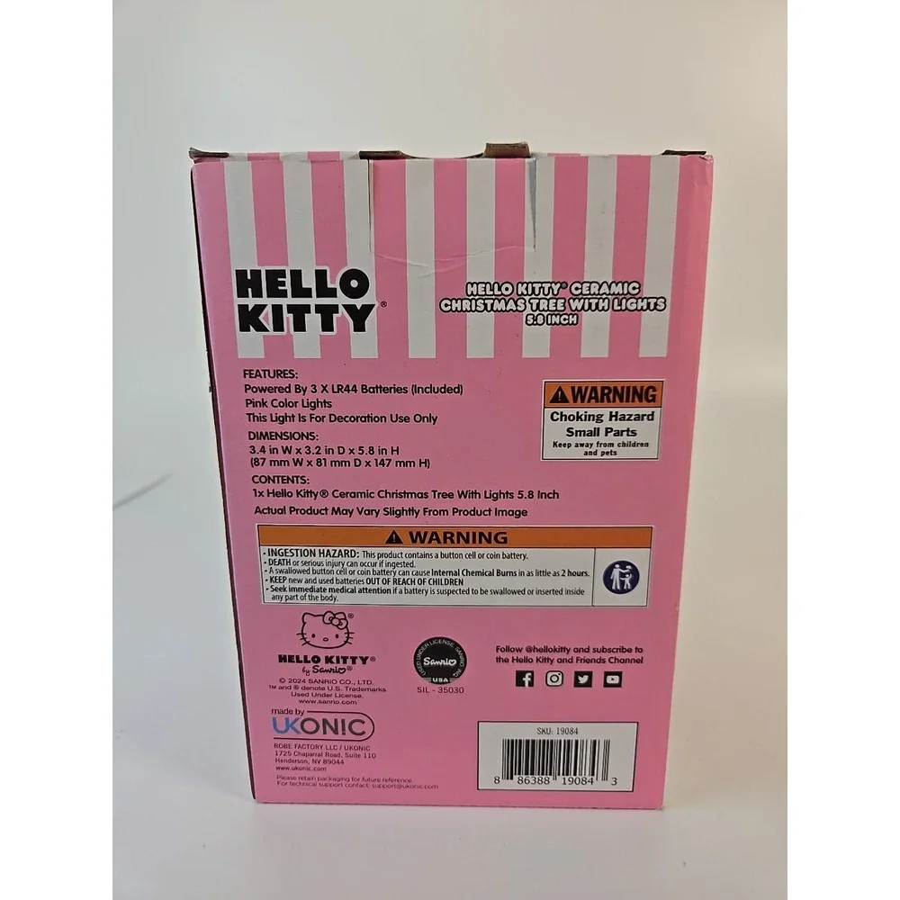 5.8 IN PINK HELLO KITTY CHRISTMAS TREE W/PINK LIGHTS